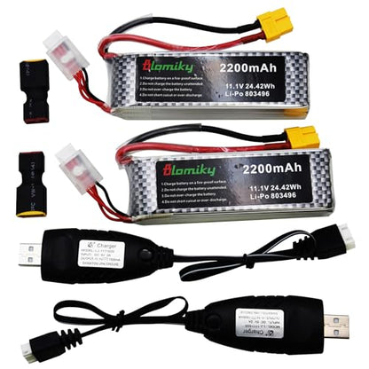 Blomiky 2 Pack 11.1V 3S 2200mAh Lipo Battery with XT60 Plug for Remote Control Evader BX Car RC Truck RC Truggy RC Airplane UAV Drone FPV Boats / 3S 2200mAh XT60 and USB