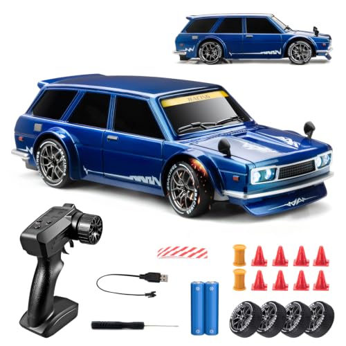 RC Drift Car, Blue 1/24 Remote Control Drift Car for Adults Kids | 20KM/H 4WD Low/High Speed RC Cars with LED Lights, Extra Drifting Tires, Vehicle for Boys Girls Beginners Indoor Outdoor - color: Blue