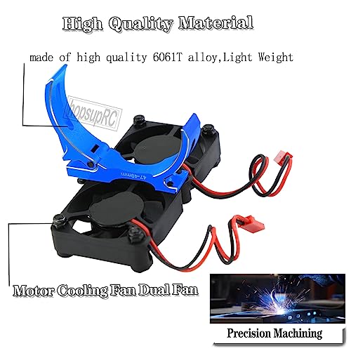 Motor Cooling Fan with 47-49mm Adjustable Mount Upgrades Part for 1/8 1/5 Infraction,Felony,Limitless,4985 1717 Motor,Aluminum 4010 High Speed Cooling Dual Fans 15000 RPM Heatsink,Blue - color: Navy Blue/Cooling Fan