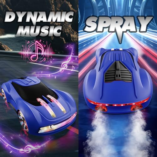 Dwi Dowellin Gesture Sensing RC Stunt Car,Drift Remote Control with Light Spray & Music - Boys Toys Age 6-8-12, Cool Birthday Gifts for Kids Age 7 8 9 10 11 12 Years Old(Blue) - color: Blue
