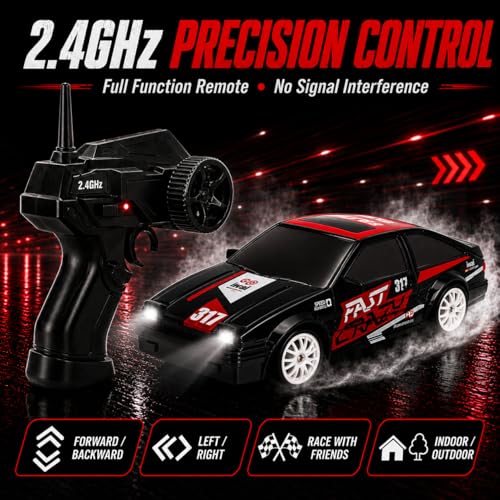 Liberty Imports RC Drift Car 1/24 2.4GHz 4WD Remote Control Sport Racing On-Road Vehicle with LED Light, Batteries and Drift Tires (Style 4) - style: Black