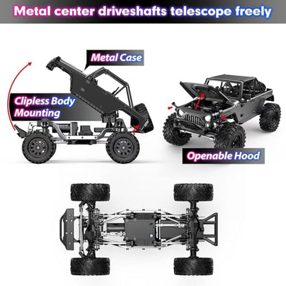 HYPER GO H12Y 1/12 Brushless 4X4 RC Rock Crawlers for Adults, Metal Case Waterproof 4WD Off-Road RC Rock Trucks with Portal Axles, All Terrain RC Cars with 2 Battery