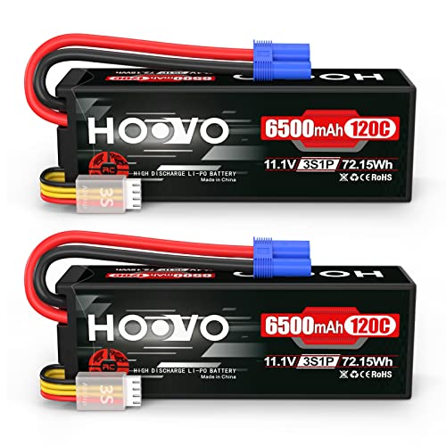 HOOVO 3S 11.1V Lipo Battery 6500mAh 120C RC Lipo Batteries EC5 Plug 2 Packs | Hard Case, Compatible with 1/8 1/10 Scale Vehicles RC Car Trucks Truggy Boats