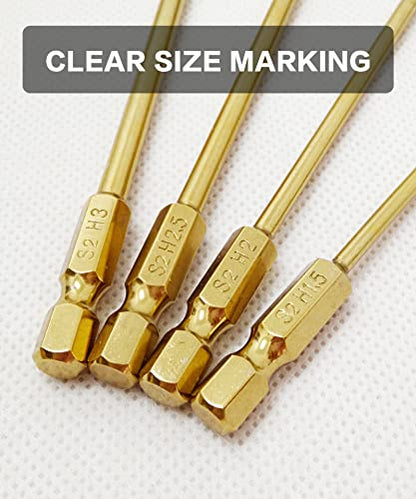 RC Hex Bit Set 1.5, 2.0, 2.5 & 3.0mm for Screwdrivers Electric Screwgun | S2 Steel,Hex Head Allen Wrench Drill,1/4" Shank,RC Repair Working Tools,Titanium Coating