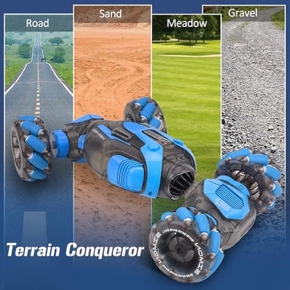 Gesture Sensing RC Stunt Car for Boys, Remote Control Toys for Kids Age 5-7, 6-8, 9 10 11 12+ Years Old Birthday Gifts, 2.4GHz Hand Controlled RC Drift Car with Light & Music, Double-Sided Driving - color: Deep Gray Blue