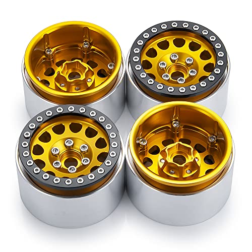 Aluminum 1.9" Beadlock Wheel for Axial SCX10 II III TRX4 D90 Redcat | 1/10th RC Crawler Car Upgrade Parts,35mm Width,4PCS - color: Gold