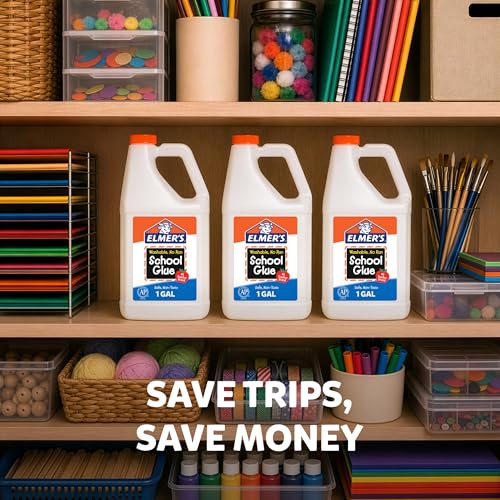 Elmer's White Liquid School Glue, 1 Gallon 2 Count, Washable, #1 Teacher Brand - Arts & Crafts, Teacher Supplies, Great for Making Slime - size: 2 Gallons (256 oz)