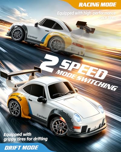 RC Drift Car, 1/24 Remote Control Drift Car for Adults Kids, 4WD 20KM/H High Speed White RC Sports Cars with LED Lights, Extra Racing Tires, Vehicle for Boys Beginners Indoor Outdoor