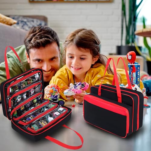 Carrying Case for 40 Monster Jam Trucks, Kids Toy Truck Storage Compatible with 40 Monster Jam Trucks, Holding for 1:64 Scale Monster Jam Trucks (Red) - color: Red