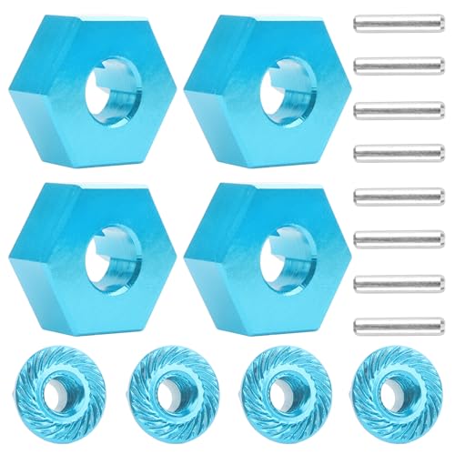 for H16BM RC Car Upgrade Aluminum Wheel Hex 16440 & Pins M20101 & M40 Wheel Lock Nut Spare Parts for 1/16 H16BM H16GT H16DR JC16EP and 1/14 H14BM 14209 14210 JC14EP 14301 14303 Trucks(Blue) - color: Blue