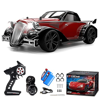 RC Drift Cars, 1/16 Red Drifting RC Car 4WD 2.4GHz Remote Control Car RC Cars High Speed Sport Racing Hobby Vehicle with Lights Two Rechargeable Batteries Kids Toy for Boys Adults - color: 1.red