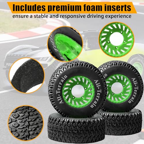 1/10 RC Short Course Truck Tire and Wheel - 12mm/17mm Hex, Green | All-Terrain Tires and Nylon Wheels Compatible with 1/10 Traxxas Slash 4WD 2WD Arrma Senton Axial Losi Redcat RC Buggy, 4-Pack - color: Green