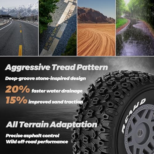 RCAWD Mojave Grom & 1/16 Slash 4X4 Pre-Glued Wheel Tire Set, 12mm Hex Adapter 4mm for Traxxas & ARRMA Balance Grip & Durability Nylon Rubber Upgrade Parts All Terrain Adaptation 4pcs Blue - color: Blue