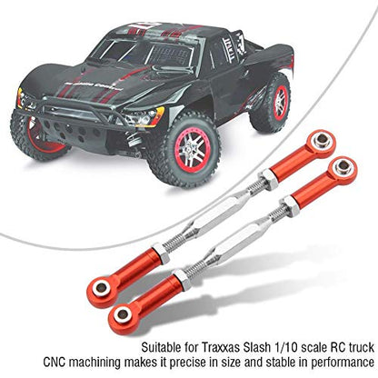 RC Truck Steering Rods, 2 Pcs Aluminium Alloy Steering Linkage Rods for Slash 1/10 Scale RC Truck Remote Control Car Spare Part Accessory (Red)