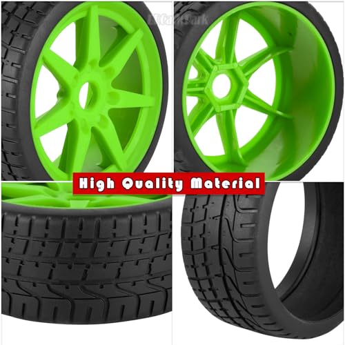 RC Highway Tires Wheel for 1/7 Infraction 6S BLX/Limitless,1/8 Typhon 6s BLX,7 Spokes Wheel Rim & Rubber Highway Tires RC Drift Tires,Green - color: Green - (4pcs Highway Tires)
