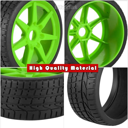 RC Highway Tires Wheel for 1/7 Infraction 6S BLX/Limitless,1/8 Typhon 6s BLX,7 Spokes Wheel Rim & Rubber Highway Tires RC Drift Tires,Green - color: Green - (4pcs Highway Tires)