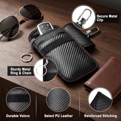 Faraday Bags 2 Pack for Car Keys, Faraday Pouch with Dual Pocket, Waterproof Key Fob Protector, RFID Signal Blocking Case, Anti Theft Bag for Vehicle Security