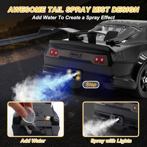 Fistone RC Drift Car 2.4GHz 1:16 Scale 4WD 18KM/H High Speed Remote Control Car with LED Lights, 2 Batteries and Rubber Tire, Racing Sport Toy Vehicle for Adults, Boys, Girls, and Kids