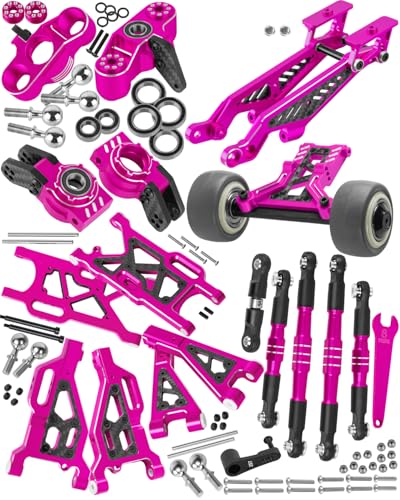 RC Upgrades Part for 1/8 Typhon 6S BLX,Alloy Front Rear Suspension Arms,Turnbuckles Links,Front Knuckles Steering Blocks &Rear Hub Stub Axle Carriers,Wing Mount &Wheelie Bar Set,Pink - color: Pink(1set)