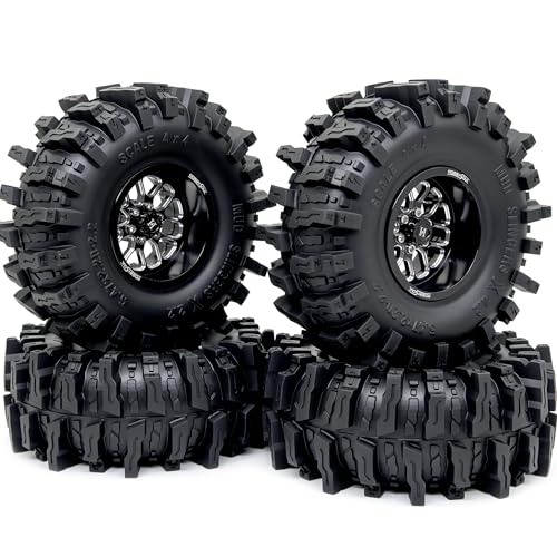 HOBBYSOUL 5.47'' Tall Mud Slingers X 2.2 beadlock Wheels and Tires 4-Pack | -11mm negative offset black beadlock wheel rims,T8 Compound Tire, For 1/10 RC Crawlers Truck Upgrades - color: Black, size: 139mm / 5.47inch Tall