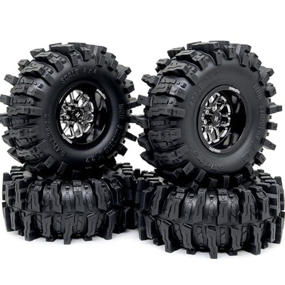 5.47'' Tall Mud Slingers X 2.2 beadlock Wheels and Tires 4-Pack | -11mm negative offset black beadlock wheel rims,T8 Compound Tire, For 1/10 RC Crawlers Truck Upgrades - color: Black, size: 139mm / 5.47inch Tall