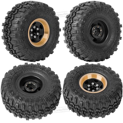 1.0in Beadlock RC Wheels and Tires for 1/18 Trx4m,1/24 SCX24 RC Crawler Car,1.0 Beadlock Rims & 1.0 Beadlock Tires,Brass Wheels Soft Sticky Rubber Tires,4PCS(Style B)