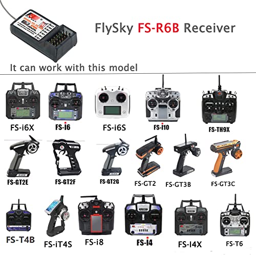 Flysky Receiver FS-R6B Long Range AFHDS 6CH 2.4G Receiver for FS-GT2,FS-GT2E,FS-GT2F,FS-GT2G,FS-GT2B,FS-GT3B,FS_GT3C FS-i10 FS-TH9X,FS-T6,FS-CT6B,FS-iT4S Transmitter, for Crawlers (Pack of 2)