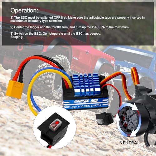 GOUPRC 80A 2S-3S LiPo Metal Brushed ESC Electronic Speed Controller T-plug/XT60 Plugs for 1/10 RC Car RC Boat for Use with 540/550/750 Motors - color: Blue
