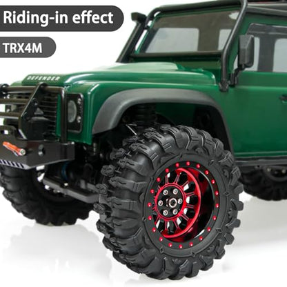 LRFHL 1.3" Beadlock Wheel Tires Aluminum for SCX24 TRX4M, 4PCS, Red | Upgraded 1.45-inch Wheel, 1/24 SCX24 1/18 TRX4M RC Crawler Car Upgrade - color: Black Tires+ Red Wheels-3