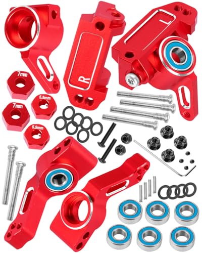 Upgrades Parts for 1/10 Slash VXL 2WD/Stampede VXL 2WD/Rustler VXL 2WD/Bandit VXL 2WD,Aluminum Front Steering Block Knuckles & C-Hubs Caster Blocks & Rear Hubs Hops Up,Red - color: Red(upgrades Parts)
