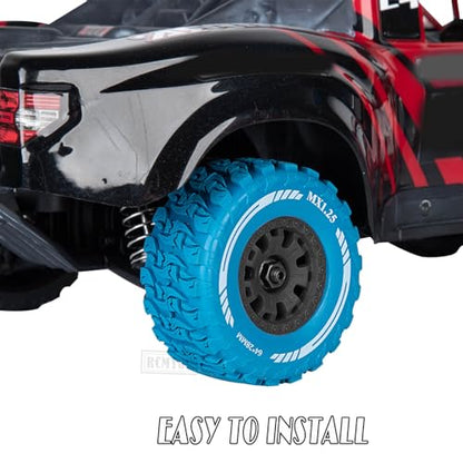 RC MX1.25 RC Truck Wheel Tires for Traxx as/Mojave GROM 223S 4x4 RTR,14301 14302 14303,Tamiya Kyosho HPI 1/14-1/18 Scale On/Off Road,RC Monster Truck Car Wheels,Black-Navy Blue - color: Black-navy Blue(rc Wheels Tires)