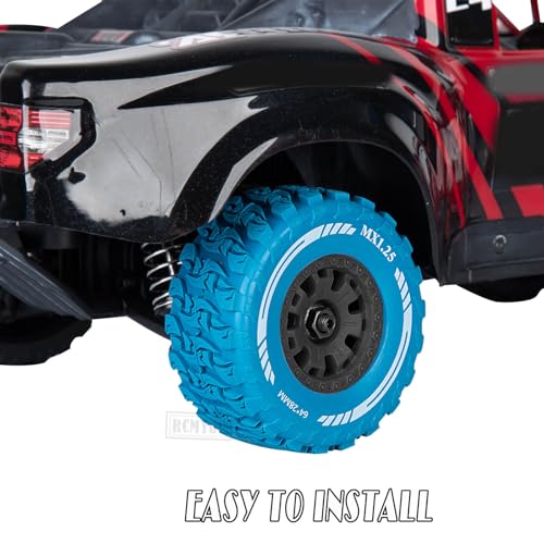 RC MX1.25 RC Truck Wheel Tires for Traxx as/Mojave GROM 223S 4x4 RTR,14301 14302 14303,Tamiya Kyosho HPI 1/14-1/18 Scale On/Off Road,RC Monster Truck Car Wheels,Black-Navy Blue - color: Black-navy Blue(rc Wheels Tires)