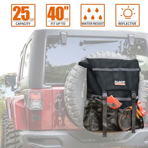 ALL-TOP Spare Tire Trash Bag, Heavy Duty Truck Tailgate Trash Bag, Cargo Storage Bag for Jeep, Truck, SUV or Car, Fit up to 40'' Tire (Carbon Black) - color: BLACK