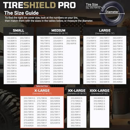 TIRESHIELD PRO Tire Covers Set of 4 - Heavy Duty All-Weather UV-Resistant Wheel Covers w/StormLock-System - Year-Round Protection for Your RV, Camper, Truck, Car & Trailer Tires w/ 32-34.75" Diameter - size: X-Large - Fits Tire Diameters 32-34.75", style: