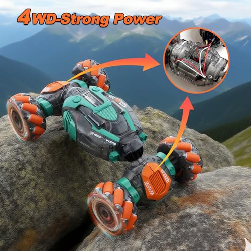 Gesture Sensing RC Stunt Car for Kids - 2.4Ghz Remote & Hand-Controlled Toy, Birthday Gifts for Boys 6 7 8 9 10 11 12 Year Old, Twist Off-Road Vehicle with Lights & Music