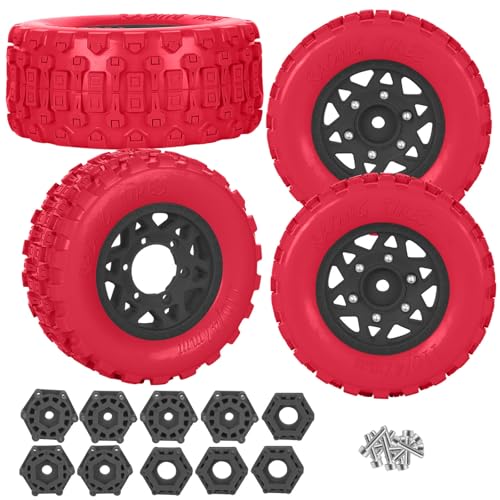 RC F/R Wheels and Tires Set w/Detachable Replace Running on Off-Road Tire RC Wheel Hex for 1/10 Slash 4WD 4×4 2WD/Arrm a Senton/Axia1/Rc 4wd/Redca t,12mm/14mm/17mm Hex,Black-Red（4PCS - color: Black-red(rc Wheels Tires)