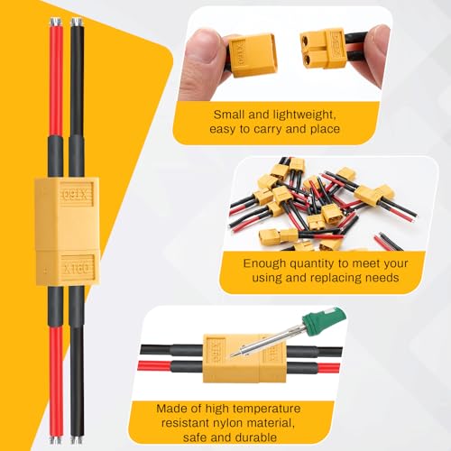 Frienda 10 Pairs Xt60 Plug Connector Female and Male with 14awg Silicon Wire Pre-soldered Kit Bullet Plug Connector for Rc Lipo Battery Cable FPV Quadcopter Car Boat