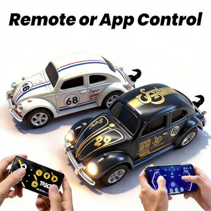 Mini RC Car, Alloy 1/64 RC Car [LED Lights] [3 Speeds Modes] [Rechargeable Battery] Retro Beetle with Remote Control, Black - color: Black
