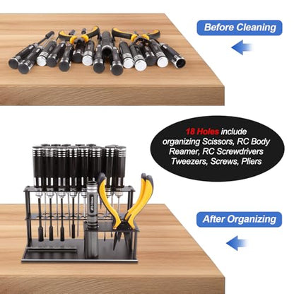 Aluminum RC Screwdriver Organizer – Adjustable Tool Stand for Hex Drivers, Pliers, Body Reamers & Workshop Accessories (Unassembled Kit)