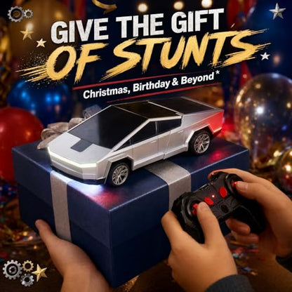 2.4GHz RC Cyber Pickup, Transforming Robot Stunt Car | ABS shell, rubber tires, 360° spin, one‑key deformation, auto demo, white front & red rear LED bar, 2 rechargeable batteries - color: Silver - Cyber