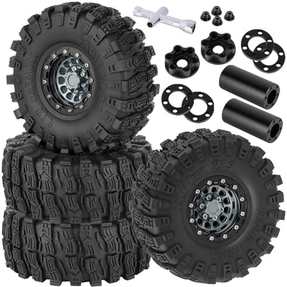 RC 1.9 Beadlock Rims & Wheels Tires w/Adjustable Offset for 1/10 SCX10 TRX4 TRX6 Gen7/8 D90 VS4-10 MST CFX RC Crawler Car,BRCatWPark 4pcs Aluminum Double Rims and Rubber Tires w/Sponge,Titanium - color: Titanium - (Adjustable Tires)