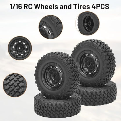 RC Wheels and Tires, daitoku 5mm Hex Off-Road RC Car Tires for MN99S MN98 1/16 WPL C24 B36 JJRC Q60