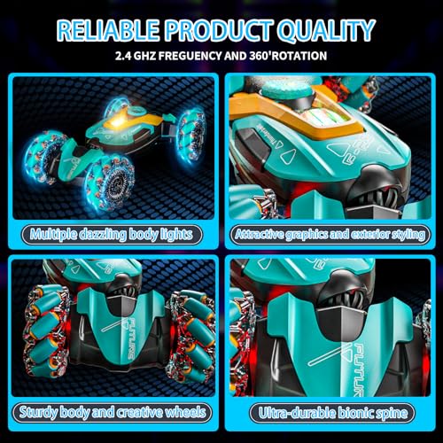 Gesture Sensing RC Stunt Car,Remote Control Car Toys for Ages 5-7-13,with Lights Music Spray,4WD 360° Spins All Terrains Kids Toys RC Cars,3-6 Year Old Boy Birthday Gift & 3-12 Best Gift for Kids - style: SKY