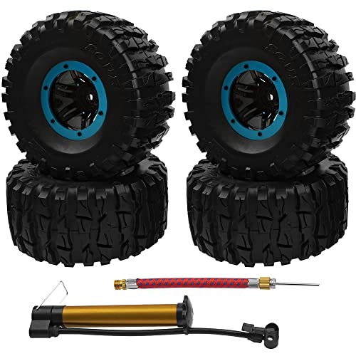 2.2" Rubber Tires Inflatable OD135mm & 12mm Hex Hub Plastic Beadlock Wheel Rims Compatible with Axial SCX10 Tamiya CC01 TF2 Traxxas 1/10 RC Monster Truck Crawler (Blue) - color: Blue