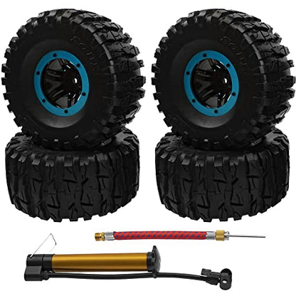 2.2" Rubber Tires Inflatable OD135mm & 12mm Hex Hub Plastic Beadlock Wheel Rims Compatible with Axial SCX10 Tamiya CC01 TF2 Traxxas 1/10 RC Monster Truck Crawler (Blue) - color: Blue