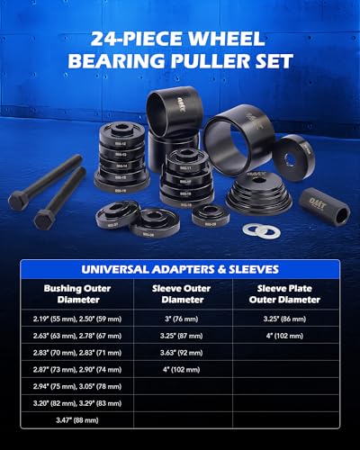 OMT Wheel Bearing Press Kit for Front Wheel Bearing Removal & Installation | 24pc Wheel Bearing Puller Tool Set with Sliding Screws Bushings and Sleeves, Red Case - color: RED,BLACK