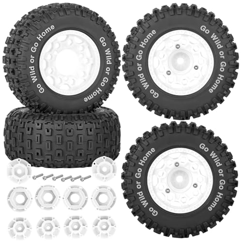 RC Truck Wheels Tires 12mm/14mm/17mm Hex for 1/10 Arrm a Senton/Slash 2WD 4WD 4×4/Axia1/Redca t/Rc4w d,w/Detachable Replace Running on Off-Road Tire RC Wheel Hex,Wheels and Tires,White - color: White- (Wheel Tires)