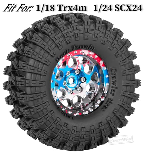 1.3" Beadlock Wheel Tires Set for 1/18 1/24 SCX24 TRX4M RC Crawler Car,Alloy RC Wheel Rims Brass Rings All Terrain RC Tires,Rainbow - color: Rainbow(4pcs)