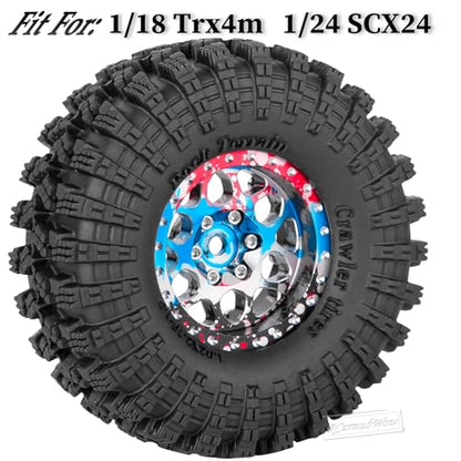 1.3" Beadlock Wheel Tires Set for 1/18 1/24 SCX24 TRX4M RC Crawler Car,Alloy RC Wheel Rims Brass Rings All Terrain RC Tires,Rainbow - color: Rainbow(4pcs)