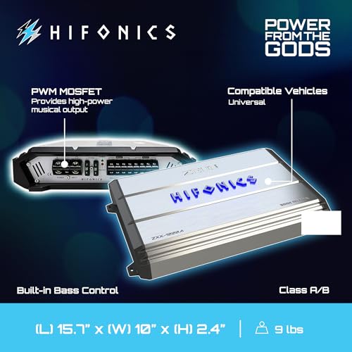 Hifonics Zeus ZXX 3200 Watt Max Class D Monoblock Car Audio Amplifier Amp with Bass Knob and Remote, Variable Crossovers, ZXX-3200.1D, Silver - style: 3200 Watt Monoblock
